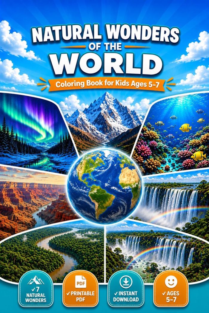 Natural Wonders World Coloring Book, Kids Ages 5-7, Educational Activity (PDF Download) - Image 2