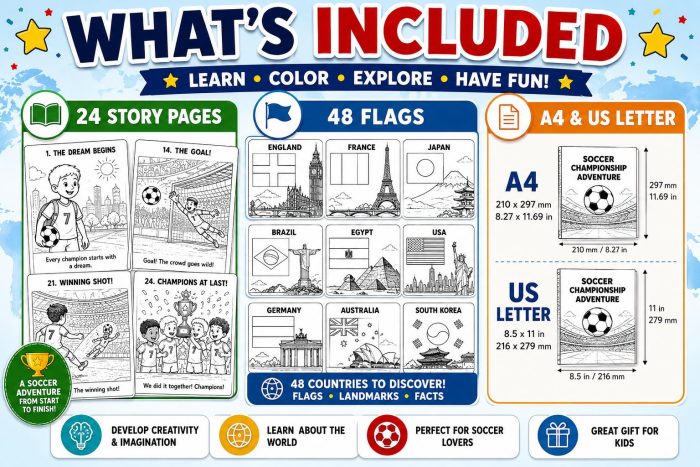 Soccer Championship Adventure Coloring Book, Kids Ages 5-7 (Digital Download) - Image 7