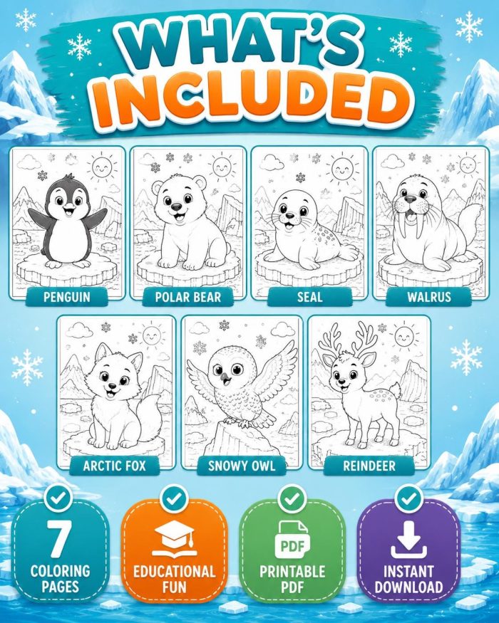 Arctic Animals Coloring Book for Kids Ages 5-7 (Digital Download) - Image 3
