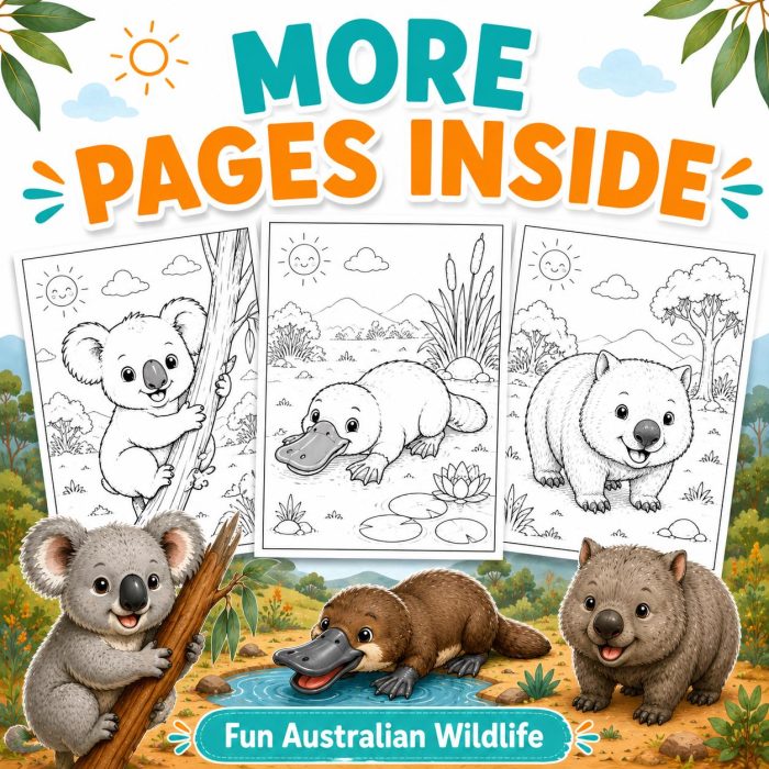 Australian Animals Coloring Book for Kids Ages 5-7 | Koala Kangaroo Platypus Printable PDF | Educational Animal Activity - Image 3