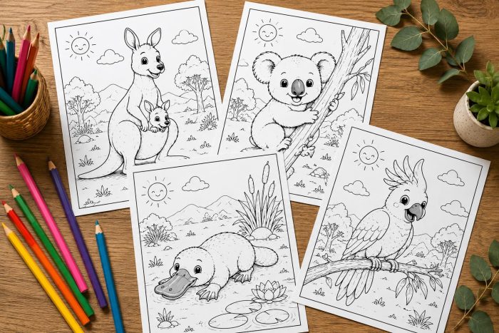 Australian Animals Coloring Book for Kids Ages 5-7 | Koala Kangaroo Platypus Printable PDF | Educational Animal Activity - Image 4