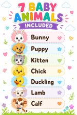 Baby Animals Coloring Pages for Kids Ages 5-7, Bunny Puppy Kitten Chick Duckling Lamb Calf, Printable PDF Download - Image 3