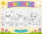 Baby Animals Coloring Pages for Kids Ages 5-7, Bunny Puppy Kitten Chick Duckling Lamb Calf, Printable PDF Download - Image 5
