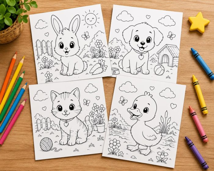 Baby Animals Coloring Pages for Kids Ages 5-7, Bunny Puppy Kitten Chick Duckling Lamb Calf, Printable PDF Download - Image 7
