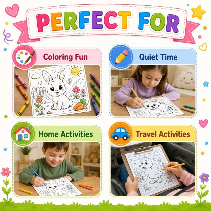 Baby Animals Coloring Pages for Kids Ages 5-7, Bunny Puppy Kitten Chick Duckling Lamb Calf, Printable PDF Download - Image 10