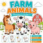 Farm Animal Coloring Pages for Kids Ages 5-7, Printable PDF, Horse Cow Pig Sheep Goat Duck Chicken, Instant Download - Image 2