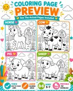 Farm Animal Coloring Pages for Kids Ages 5-7, Printable PDF, Horse Cow Pig Sheep Goat Duck Chicken, Instant Download - Image 4
