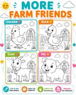 Farm Animal Coloring Pages for Kids Ages 5-7, Printable PDF, Horse Cow Pig Sheep Goat Duck Chicken, Instant Download - Image 5