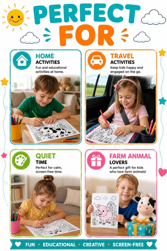 Farm Animal Coloring Pages for Kids Ages 5-7, Printable PDF, Horse Cow Pig Sheep Goat Duck Chicken, Instant Download - Image 9