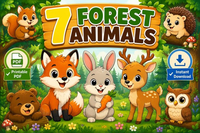 Forest Animals Coloring Pages, Printable PDF for Kids Ages 5-7, Fox Rabbit Deer Bear Owl Hedgehog Squirrel Activity Book - Image 2