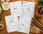 Forest Animals Coloring Pages, Printable PDF for Kids Ages 5-7, Fox Rabbit Deer Bear Owl Hedgehog Squirrel Activity Book - Image 7