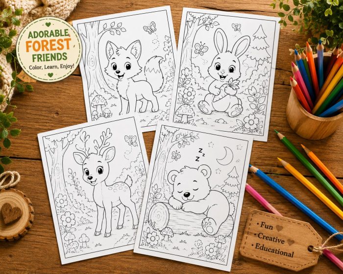Forest Animals Coloring Pages, Printable PDF for Kids Ages 5-7, Fox Rabbit Deer Bear Owl Hedgehog Squirrel Activity Book - Image 7