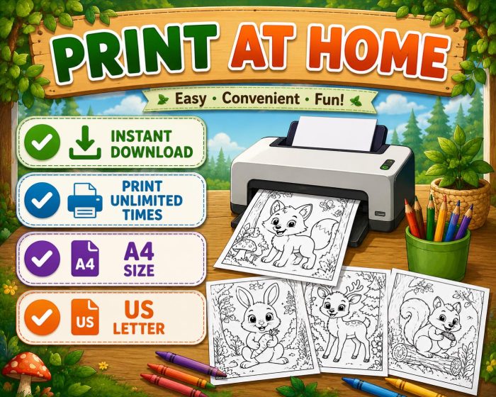 Forest Animals Coloring Pages, Printable PDF for Kids Ages 5-7, Fox Rabbit Deer Bear Owl Hedgehog Squirrel Activity Book - Image 9