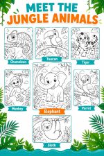 Jungle Animals Coloring Book for Kids Ages 5-7, Printable PDF, Elephant Tiger Monkey, Homeschool Activity, Instant Download - Image 3