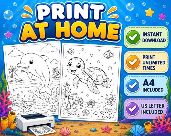 Ocean Coloring Pages for Kids, Under the Sea Printable PDF Activity Book, Instant Download, Ages 5-7 - Image 5