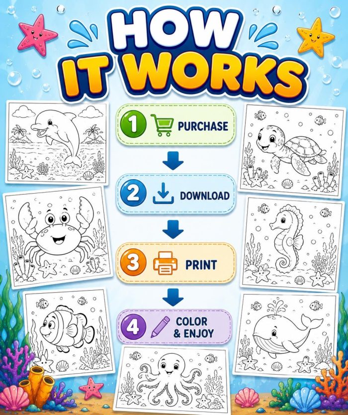 Ocean Coloring Pages for Kids, Under the Sea Printable PDF Activity Book, Instant Download, Ages 5-7 - Image 6