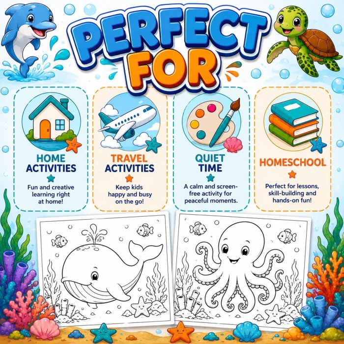 Ocean Coloring Pages for Kids, Under the Sea Printable PDF Activity Book, Instant Download, Ages 5-7 - Image 7