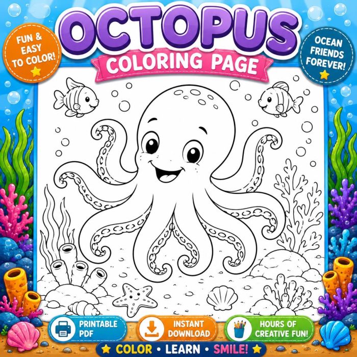 Ocean Coloring Pages for Kids, Under the Sea Printable PDF Activity Book, Instant Download, Ages 5-7 - Image 14