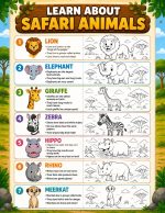 Safari Animal Coloring Pages, Printable PDF for Kids Ages 5-7, Lion Elephant Giraffe Zebra Hippo Rhino Meerkat Activity - Image 5