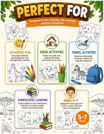 Safari Animal Coloring Pages, Printable PDF for Kids Ages 5-7, Lion Elephant Giraffe Zebra Hippo Rhino Meerkat Activity - Image 6