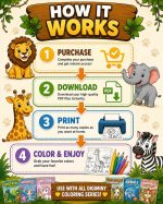 Safari Animal Coloring Pages, Printable PDF for Kids Ages 5-7, Lion Elephant Giraffe Zebra Hippo Rhino Meerkat Activity - Image 9
