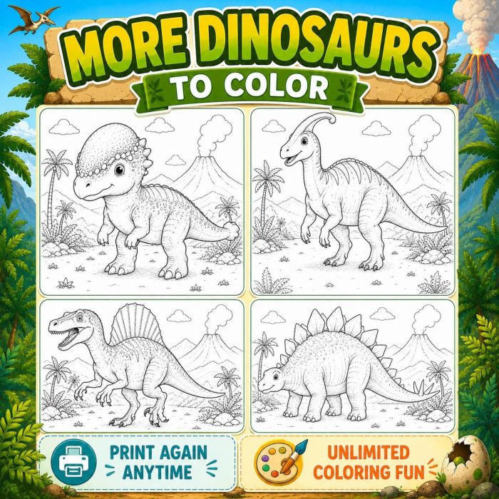 Dinosaur Coloring Book for Kids Ages 5-7, Printable PDF Activity, T-Rex Triceratops Velociraptor, Homeschool Fun - Image 5