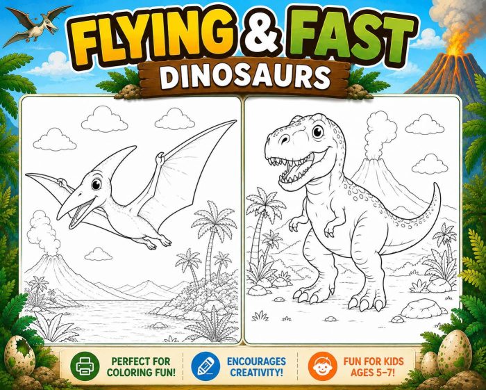 Dinosaur Coloring Book for Kids Ages 5-7, Printable PDF Activity, T-Rex Triceratops Velociraptor, Homeschool Fun - Image 6