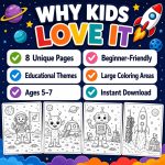 Astronaut Alien Rocket Coloring Pages for Kids Ages 5-7, Space Adventure Printable PDF, Homeschool Activity - Image 8