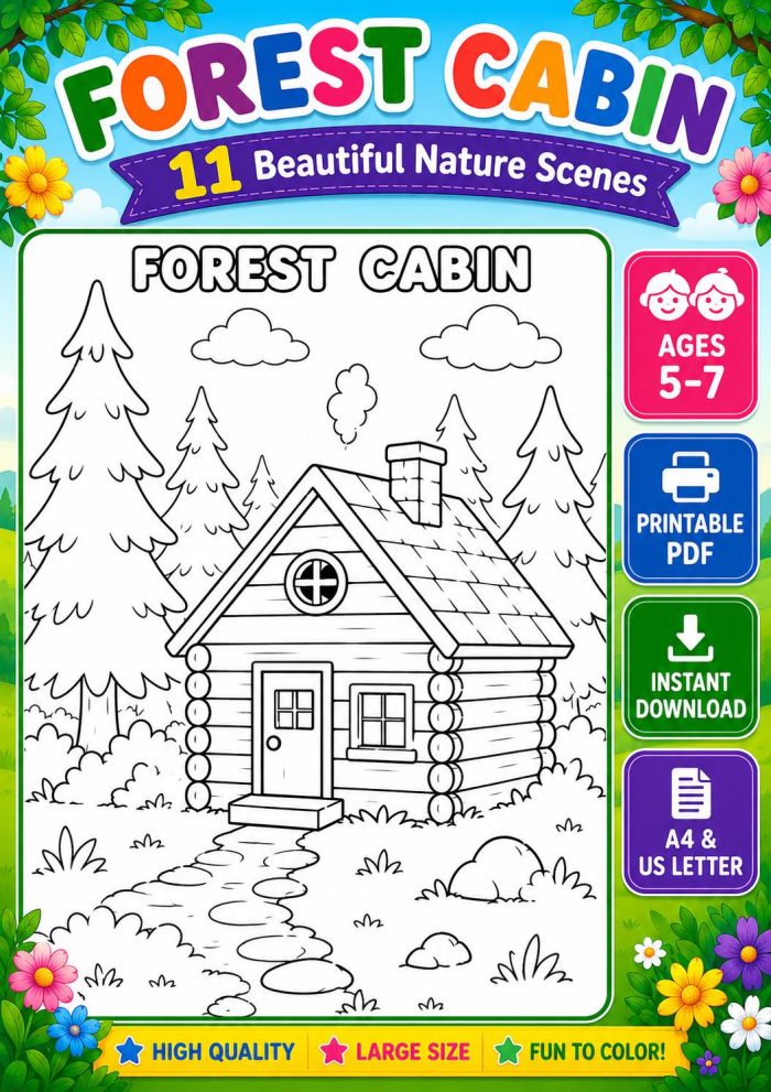 Nature Coloring Pages for Kids,11 Scenes,Printable PDF ,Forest, Beach&Desert  Instant Download - Image 3