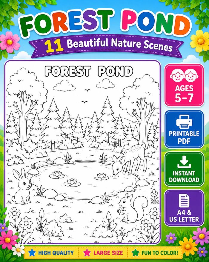 Nature Coloring Pages for Kids,11 Scenes,Printable PDF ,Forest, Beach&Desert  Instant Download - Image 5