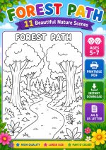 Nature Coloring Pages for Kids,11 Scenes,Printable PDF ,Forest, Beach&Desert  Instant Download - Image 6