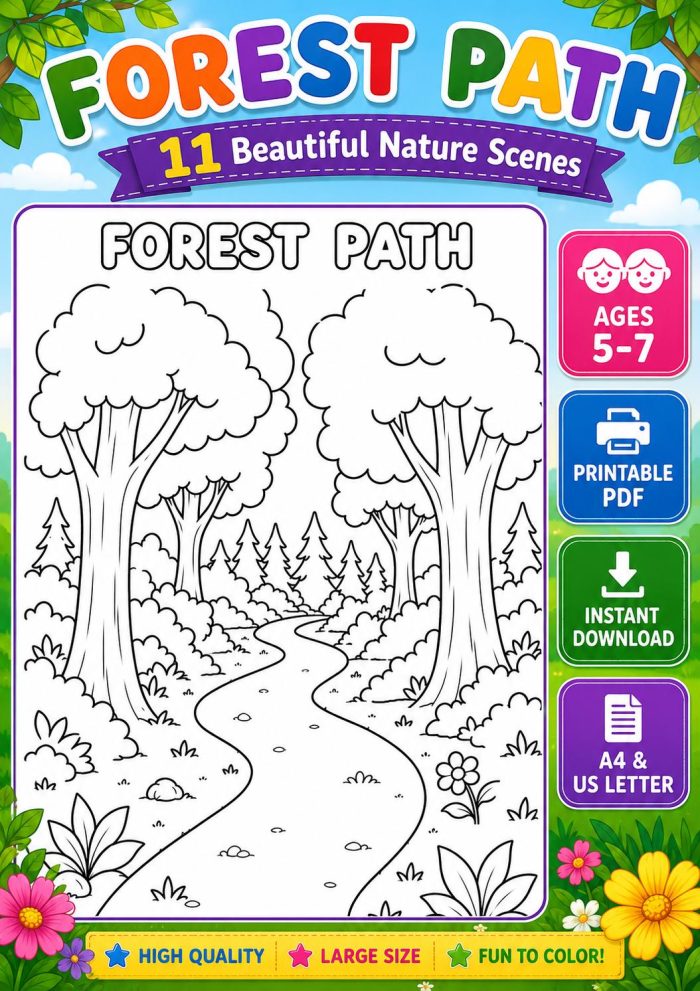 Nature Coloring Pages for Kids,11 Scenes,Printable PDF ,Forest, Beach&Desert  Instant Download - Image 7