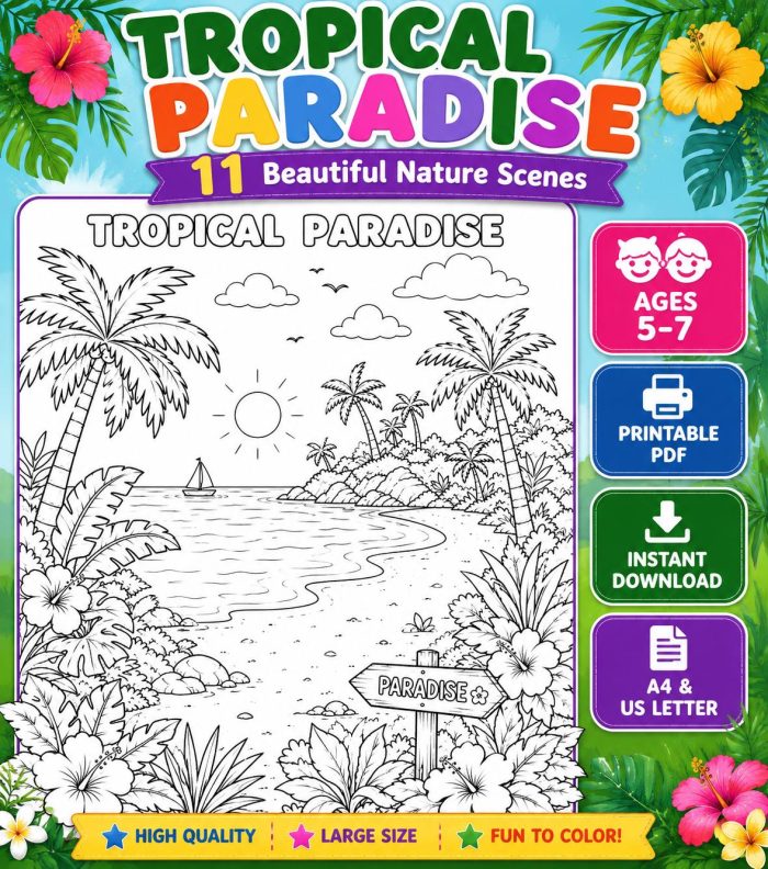 Nature Coloring Pages for Kids,11 Scenes,Printable PDF ,Forest, Beach&Desert  Instant Download - Image 9