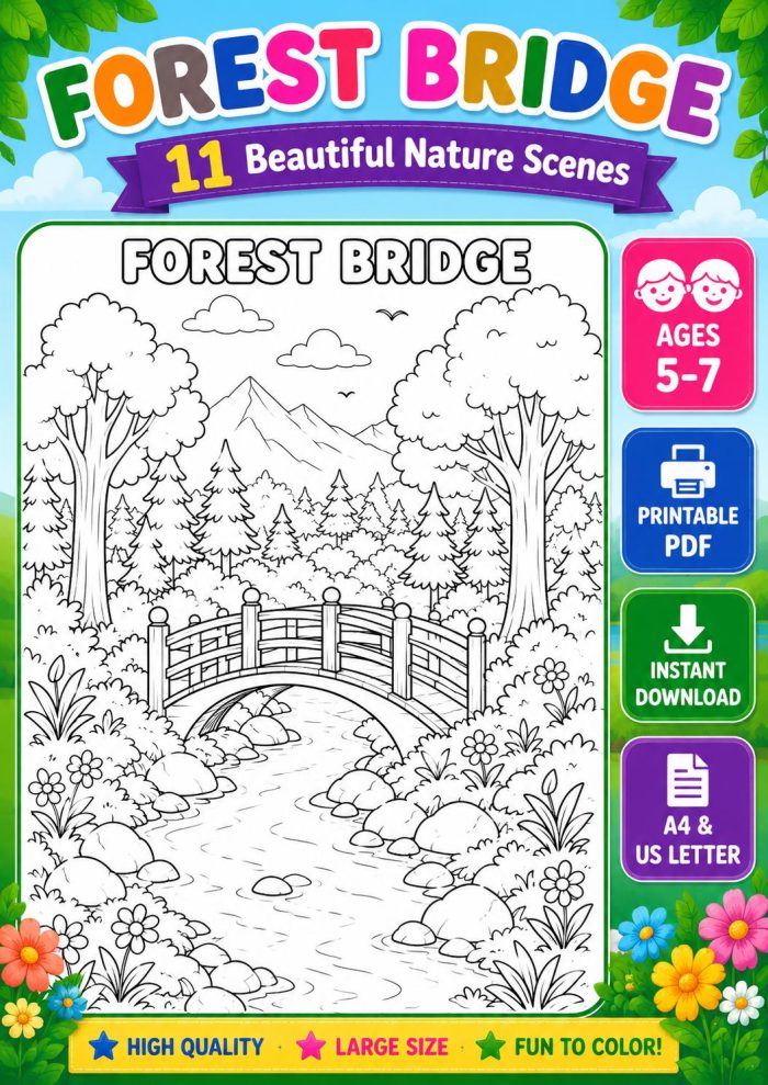 Nature Coloring Pages for Kids,11 Scenes,Printable PDF ,Forest, Beach&Desert  Instant Download - Image 12